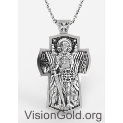Archangel Saint Michael Silver Cross, Orthodox Shield Archangel