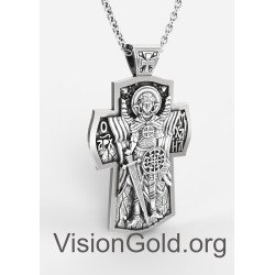 Superior Σταυρός Ασημένιος Με Τον Αρχάγγελο Μιχαήλ,Ασημένιος