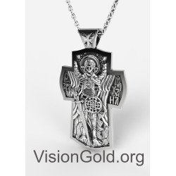 Superior Σταυρός Ασημένιος Με Τον Αρχάγγελο Μιχαήλ,Ασημένιος