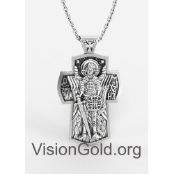 Superior Σταυρός Ασημένιος Με Τον Αρχάγγελο Μιχαήλ,Ασημένιος