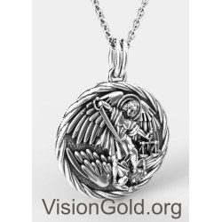 Ασημένιο Χειροποίητο Φυλαχτό Μενταγιόν Με Τον Αρχάγγελο Μιχαήλ