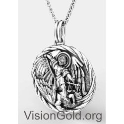 Ασημένιο Χειροποίητο Φυλαχτό Μενταγιόν Με Τον Αρχάγγελο Μιχαήλ