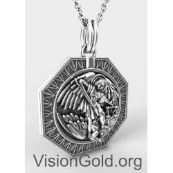 Premium Archangel Saint Michael Silver Medallion, Orthodox