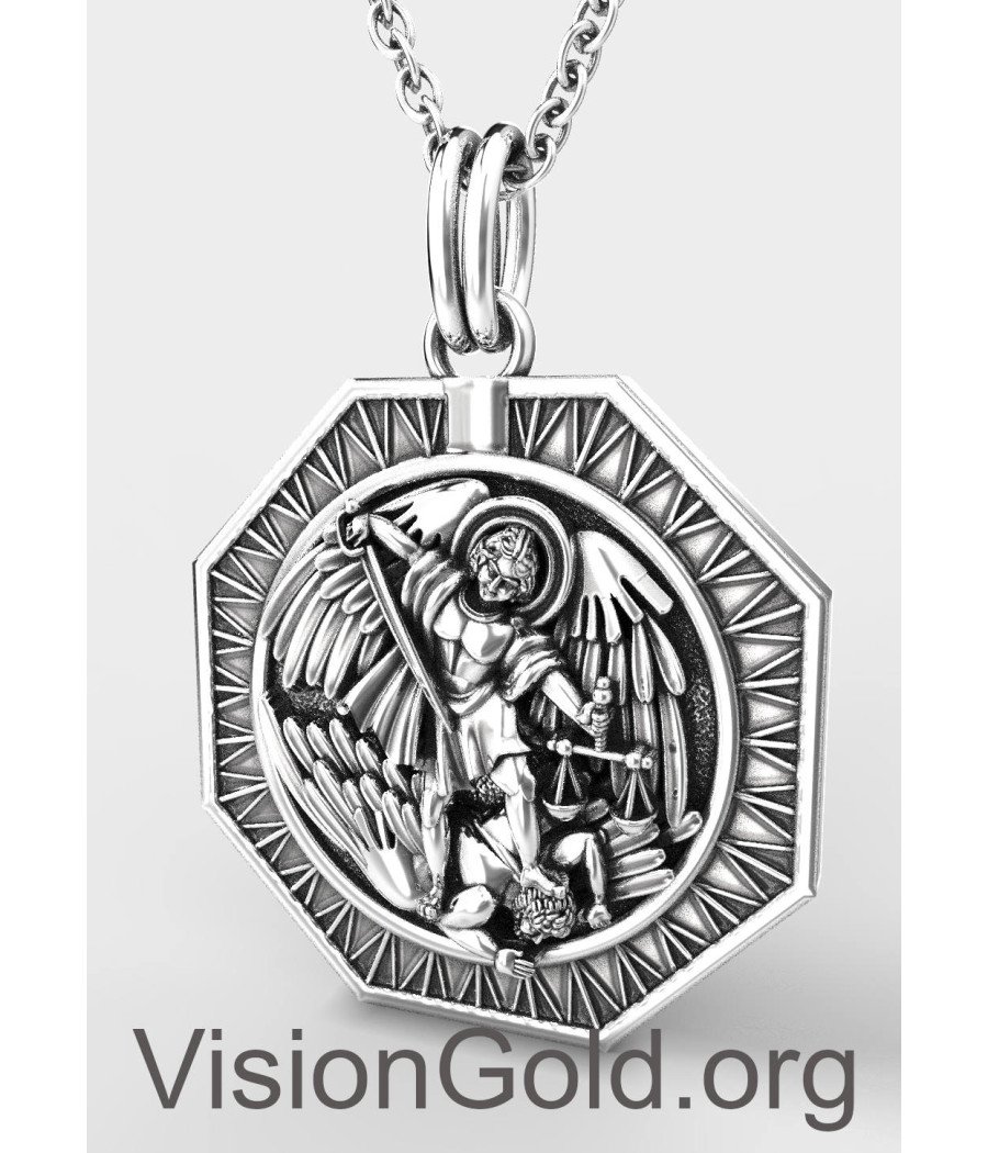 Premium Archangel Saint Michael Silver Medallion, Orthodox