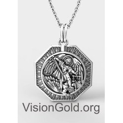 Premium Archangel Saint Michael Silver Medallion, Orthodox