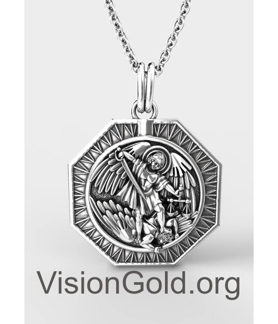 Premium Archangel Saint Michael Silver Medallion, Orthodox