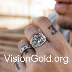 Ασημένιο Δαχτυλίδι Με Τον Ιησού Χριστό Και Περίτεχνα Σκαλίσματα