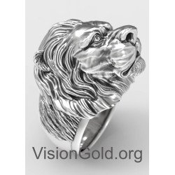 El último anillo de sello de león grabado en plata de ley 925 para hombres - Visiongold.Org® Anillos para hombres 0727