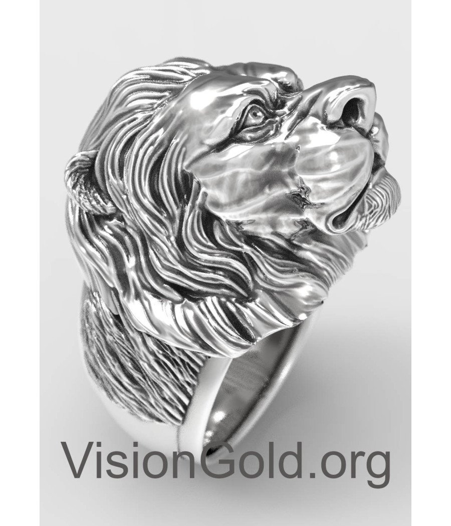 Lion Handmade Relief Signet Ring, Sterling Silver Lion Relief