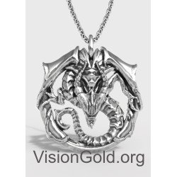 Cool Dragon Men Necklace • Sterling Silver Mythology Jewelry •