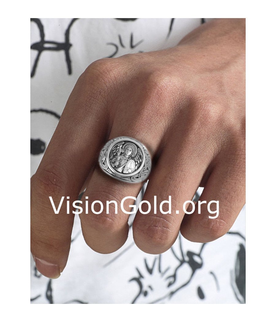 Unisex Silber Handmade Ring mit Erzengel Michael 0668