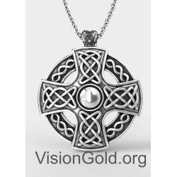 Мужское ожерелье-крест - Серебряный амулет-крест с кельтским орнаментом - Мужские украшения - Кресты для мужчин 0048