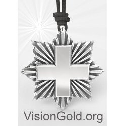 Специальный серебряный мужской крестик с оксидированным серебром и шнуром - Мужской крест с цепочкой - Мужские украшения 0264