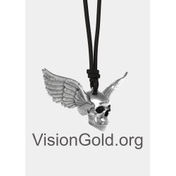 Winged Skull Pendant,Angel Wing Skull Necklace,925 Sterling