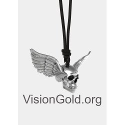 Ожерелье с черепом и крыльями, мужское ожерелье с крыльями ангела и