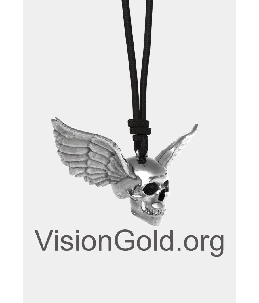 Winged Skull Pendant,Angel Wing Skull Necklace,925 Sterling