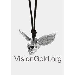 Winged Skull Pendant,Angel Wing Skull Necklace,925 Sterling