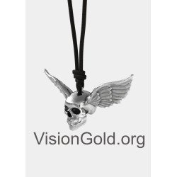 Ожерелье с черепом и крыльями, мужское ожерелье с крыльями ангела и