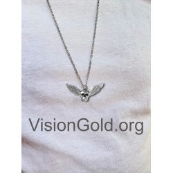 Κολιέ Νεκροκεφαλή Με Φτερά, Ανδρικό Κολιέ Φτερά Αγγέλου Και