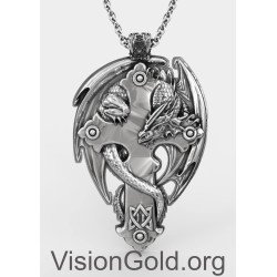 Premium Silver Dragon Cross Pendant,Cross Dragon Jewelry,Winged
