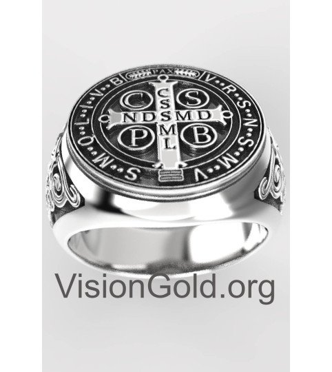 Exceptional St. Benedict Handcrafted Signet Ring by VisionGold.org®