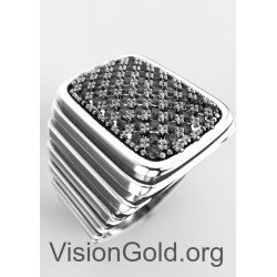 Excellent Ασημένιο Ανδρικό Δαχτυλίδι Με Μαύρες Πέτρες