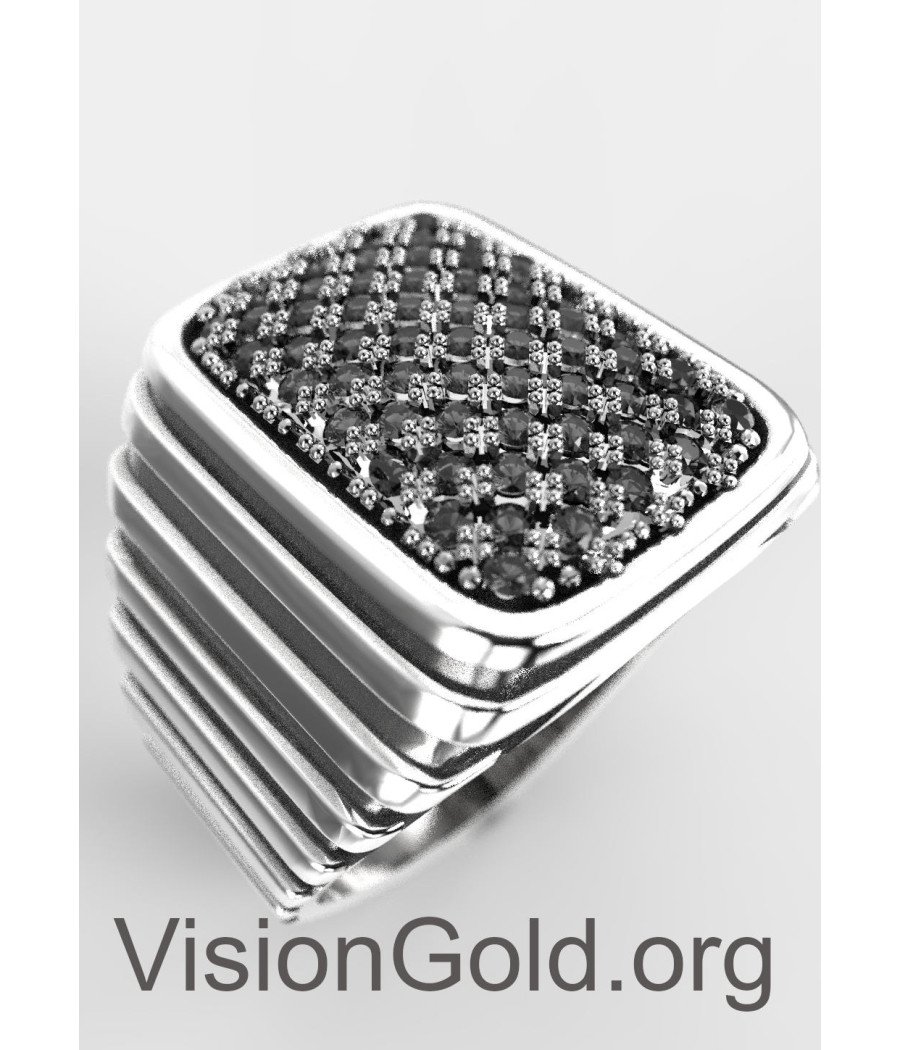 Excellent Ασημένιο Ανδρικό Δαχτυλίδι Με Μαύρες Πέτρες