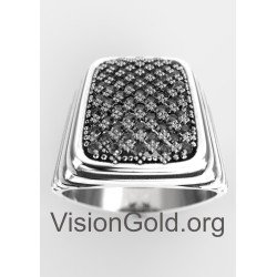 Excellent Ασημένιο Ανδρικό Δαχτυλίδι Με Μαύρες Πέτρες