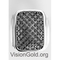 Excellent Ασημένιο Ανδρικό Δαχτυλίδι Με Μαύρες Πέτρες