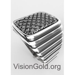 Excellent Ασημένιο Ανδρικό Δαχτυλίδι Με Μαύρες Πέτρες