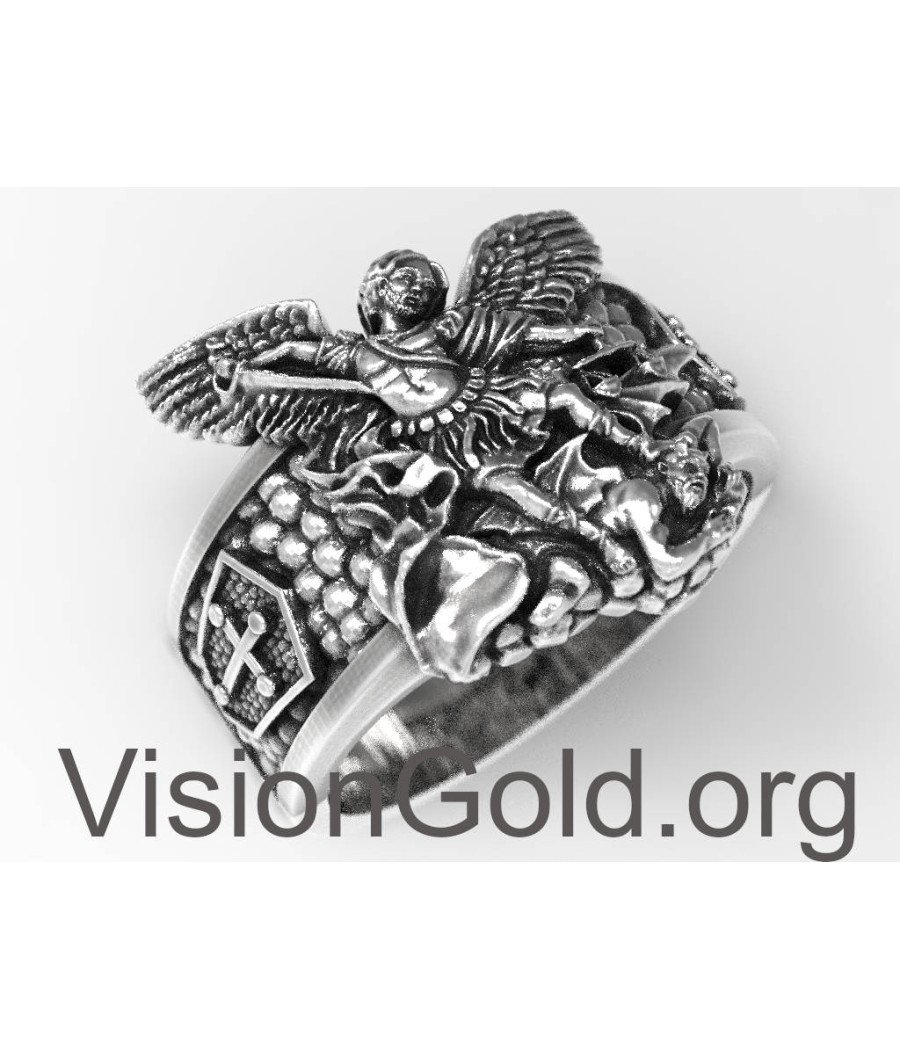 Εξαιρετικό Φυλαχτό Ανδρικό Δαχτυλίδι Με Τον Αρχάγγελο Μιχαήλ -