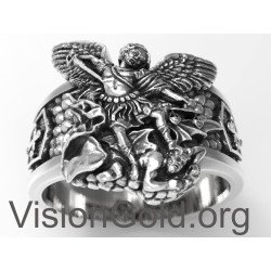 Exceptional Saint Michael Protect Us Police -Signet Ring St.