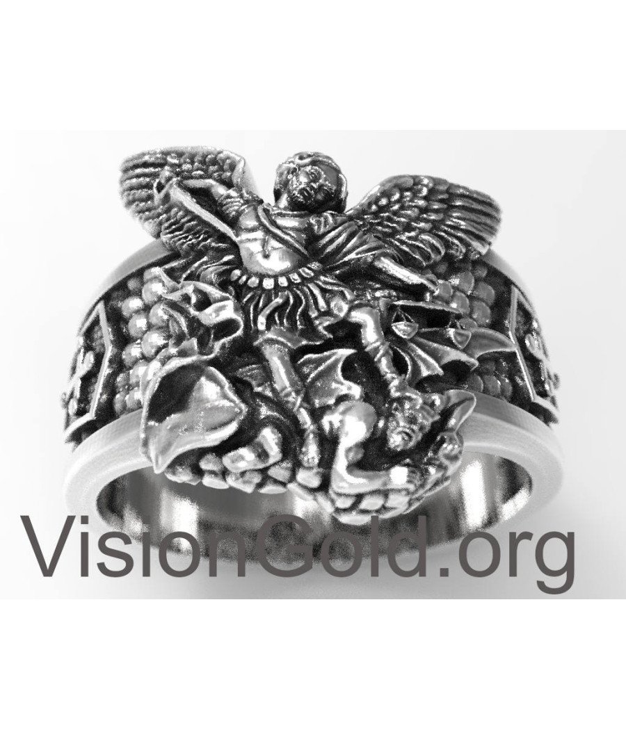 Exceptional Saint Michael Protect Us Police -Signet Ring St.