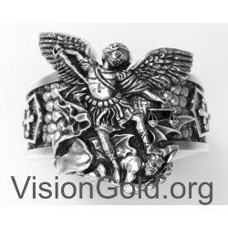 Изысканное кольцо с амулетом Архангела Михаила для мужчин - Мужские украшения Visiongold.Org® 0760