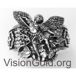 Exceptional Saint Michael Protect Us Police -Signet Ring St.