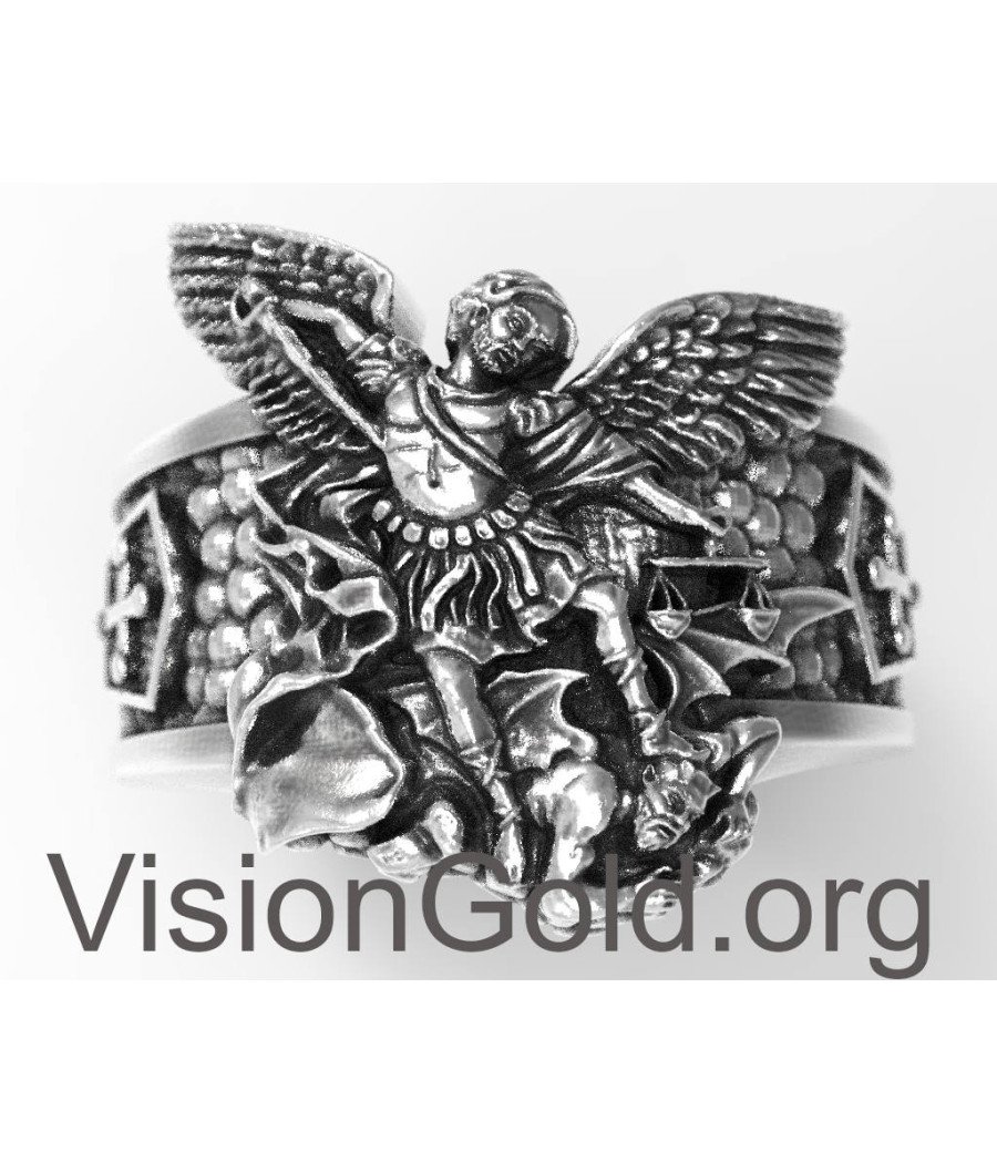 Изысканное кольцо с амулетом Архангела Михаила для мужчин - Мужские украшения Visiongold.Org® 0760