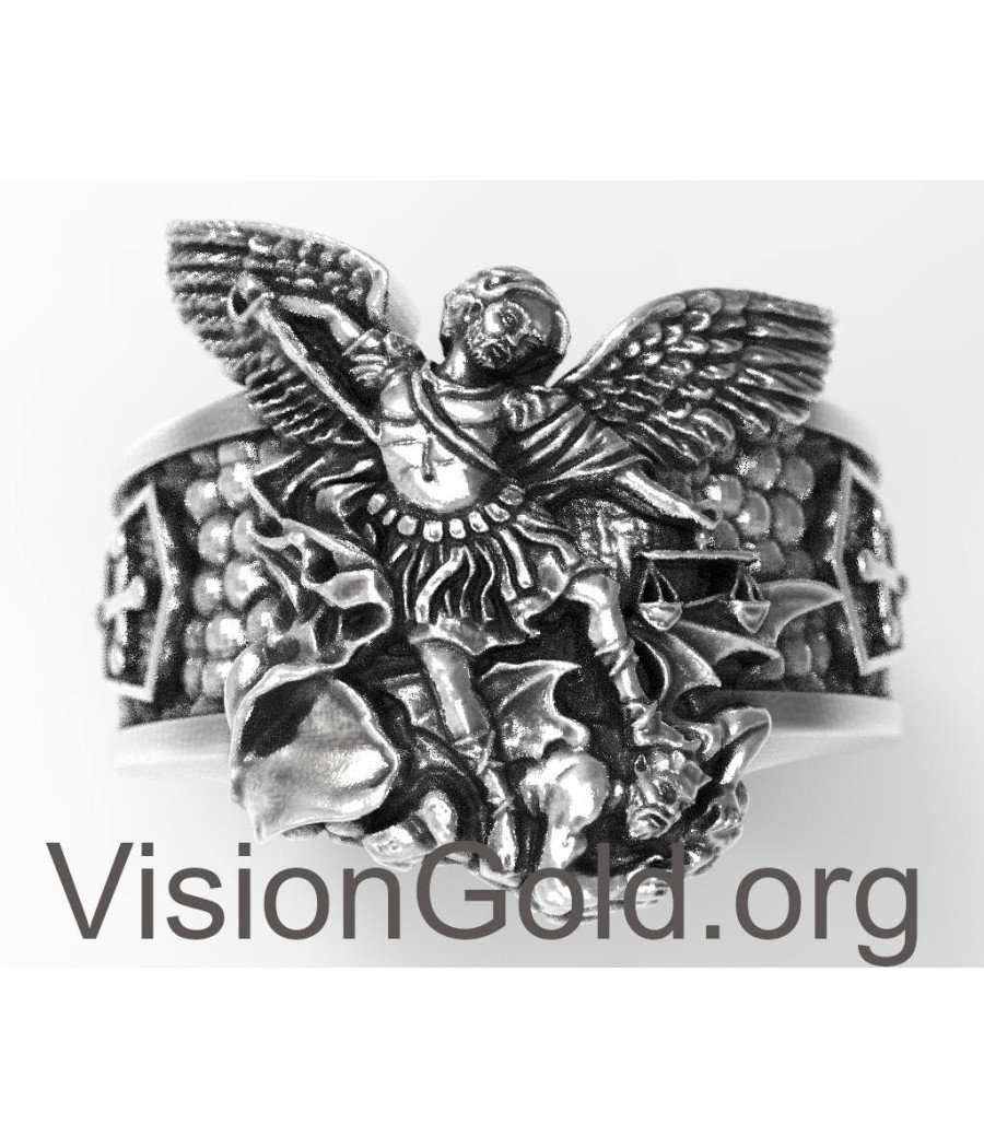 Exceptional Saint Michael Protect Us Police -Signet Ring St.