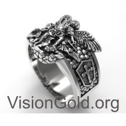 Exceptional Saint Michael Protect Us Police -Signet Ring St.