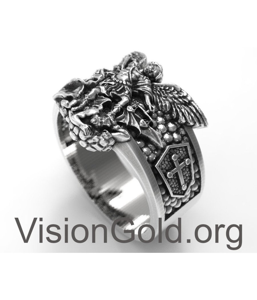 Exceptional Saint Michael Protect Us Police -Signet Ring St.