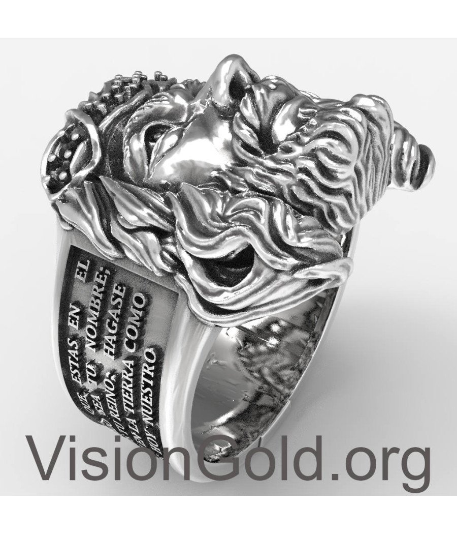 Außergewöhnlicher Fancy Men's Guardian Ring mit Jesus Christus