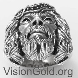 One-Of-A-Kind Christian Ring Jesus Christ Face - Religious