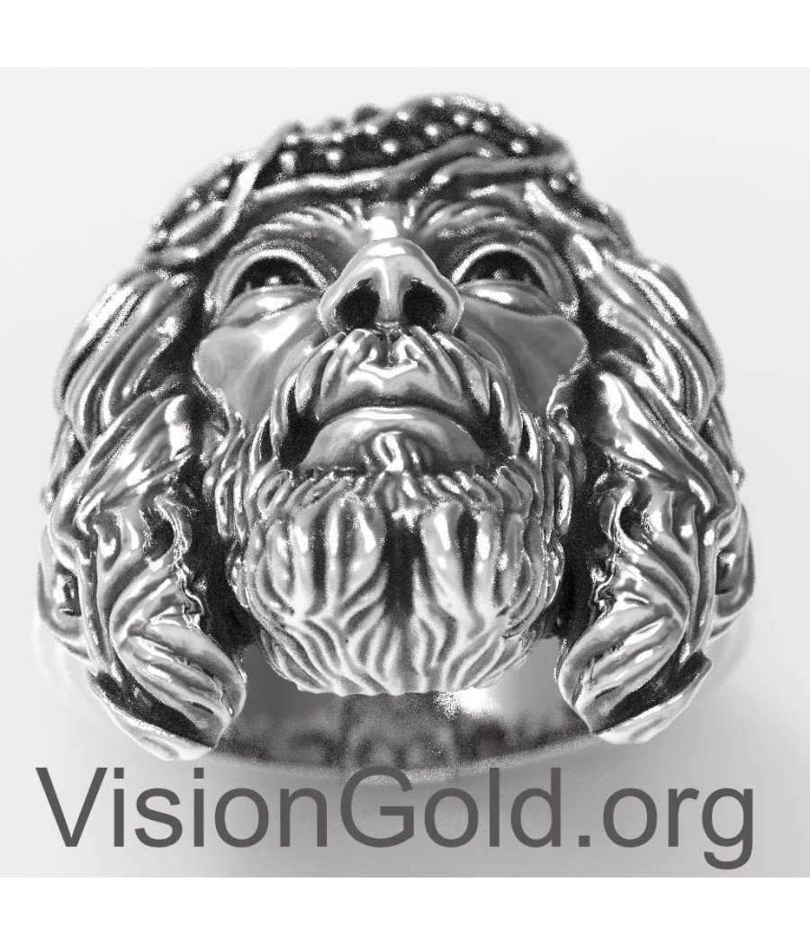 Außergewöhnlicher Fancy Men's Guardian Ring mit Jesus Christus