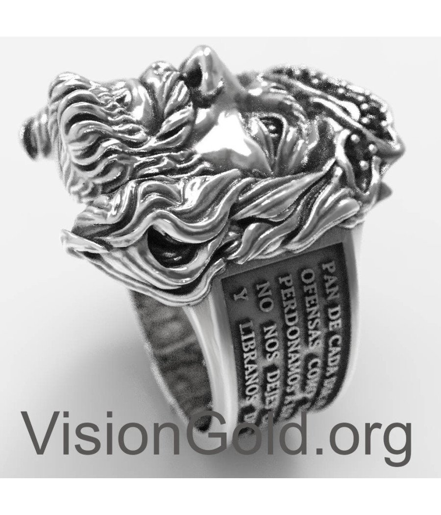 Außergewöhnlicher Fancy Men's Guardian Ring mit Jesus Christus