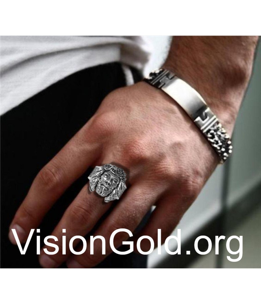 Außergewöhnlicher Fancy Men's Guardian Ring mit Jesus Christus