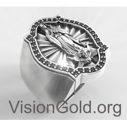 Our Lady Of Guadalupe Signet Ring For Men , Guadalupe Christian Sterling Silver Ring, Virgin Mary Ring, Christian Men Gift 0762