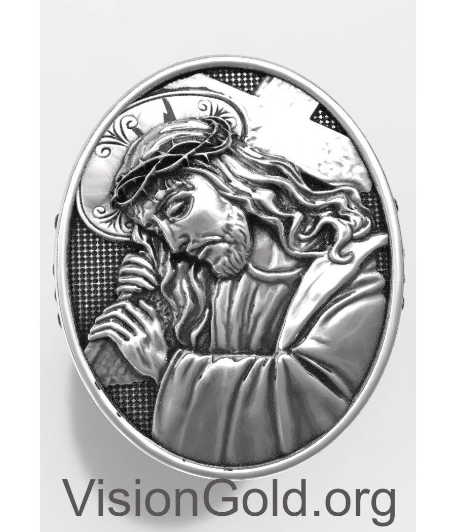 Exquisite Silber handgefertigte Herrenring Siegel mit Jesus