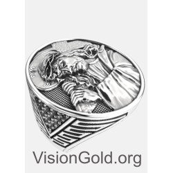 Изысканное серебряное мужское кольцо ручной работы с изображением Иисуса Христа, несущего крест 0769