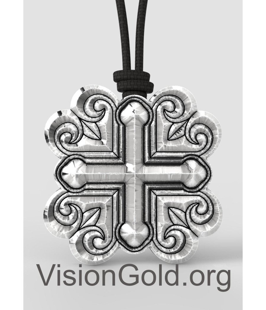 Ασημένιο Χειροποίητο Ιδιαίτερο Κολιέ Μενταγιόν Σταυρός Με