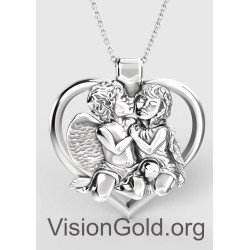 Regalo para la nueva mamá Collar de corazón con niños - Collar de plata