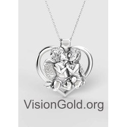 Δώρο Για Τη Νέα Μαμά Κολιέ Καρδιά Με Παιδάκια - Ασημένιο Κολιέ